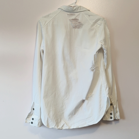 3/25$ Paige Jeans White Distressed Button Up Shacket 100% Cotton Size Small - Picture 2 of 8